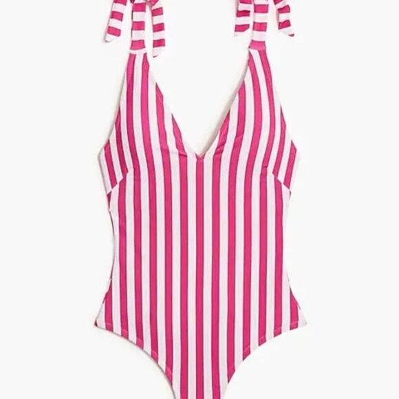 J Crew Women's  Plus Size Striped‎ Tie-Shoulder Pink Swimsuit Size 2XL - Picture 1 of 10